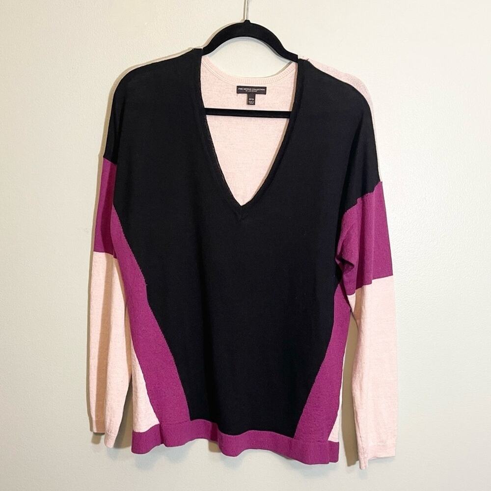 Lane Bryant Women's Black Color Block Scoop Neck‎ Fine Merino Sweater Size 22/24